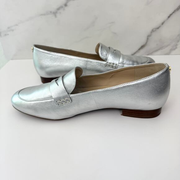 Cole Haan Womens Penny Loafer Shoes Size 9 Slip On Leather Metallic Silver - Picture 3 of 10
